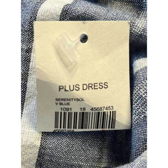 Mlle Gabrielle Blue Striped Belted Button Up Shirt Dress Coastal Minimalist - Picture 11 of 12